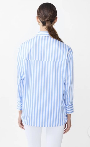 NWT J. McLaughlin Alexis Shirt Blue White Stripe Cotton Sateen Button Up Sz Sm - Picture 3 of 6