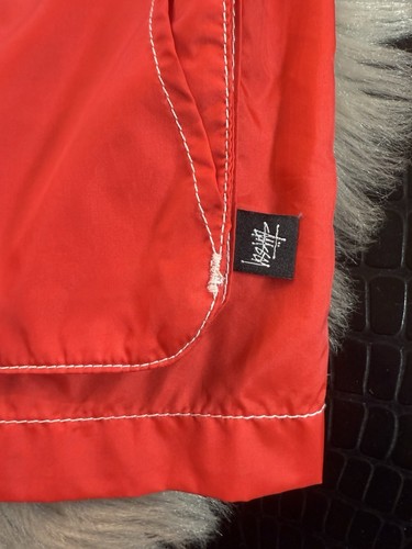 Stussy Red Hooded Nylon Rain Windbreaker Jacket Size Medium Pockets - Picture 7 of 17