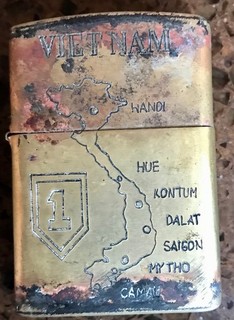Vietnam. Brass Zippo lighter.. Tuy Hoa. 1967 68. 'War is Hell....'