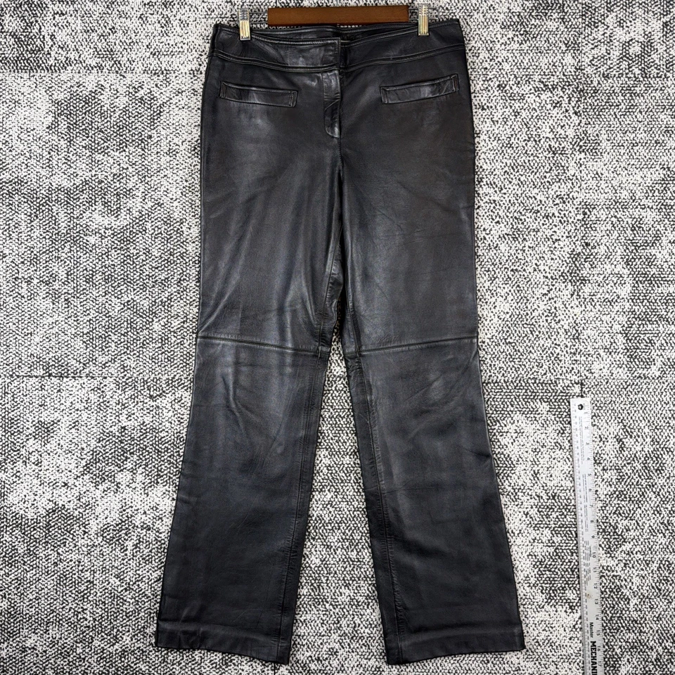 Tommy Hilfiger Soft 100% Leather Lined Pants Womens 8 (FITS 32 X 31) Black Biker - Image 2 of 4