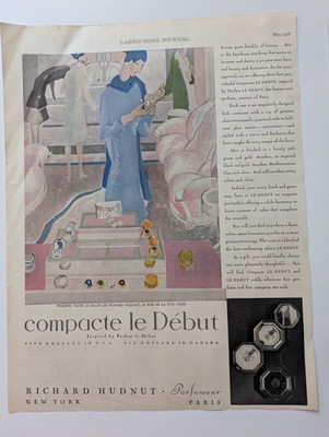 1928 Richard Hudnut Compacte le Debut Art Deco Perfume Powder Ad