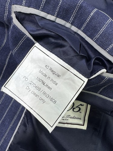Jos A Bank Men's 40R Tailored Fit 100% Linen Blazer White Blue Striped Modern - Picture 7 of 12