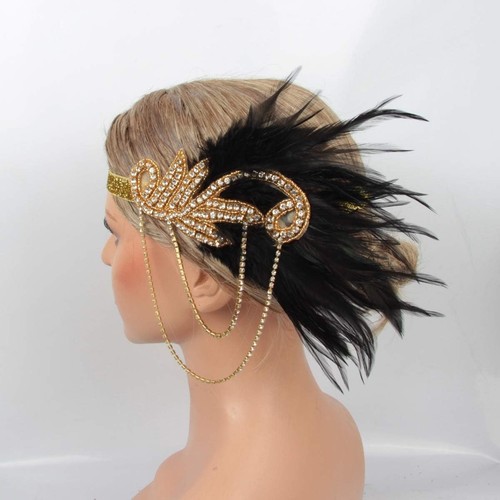 20er Jahre Flapper Haarreif brüllend Vintage Feder Kopfschmuck Gold Bling... - Bild 4 von 4