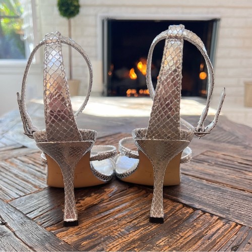 NWOT Marc Fisher Ltd Dalida Heeled Silver Embossed Strappy Sandals - Sz 8.5 - Picture 7 of 10