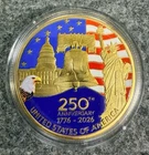 Gold USA 250th Anniversary Coin Soaring Eagle, Liberty Bell & Capitol Militaria