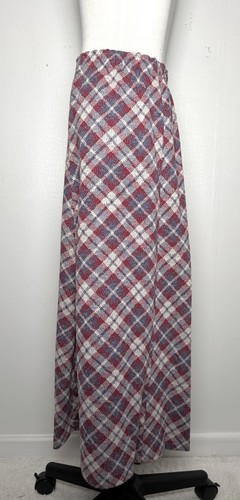 Vintage 70er Karo Strick Maxi Rock rot blau weiß Gummibund A-Linie Sm Med - Bild 4 von 7
