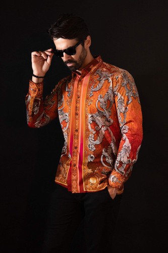 BARABAS Men's Rhinestone Baroque Long Sleeve Shirts 3SPR402 - Picture 2 of 8