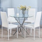 Round Glass Dining Table Set 4 White Faux Leather Chairs Compact Kitchen