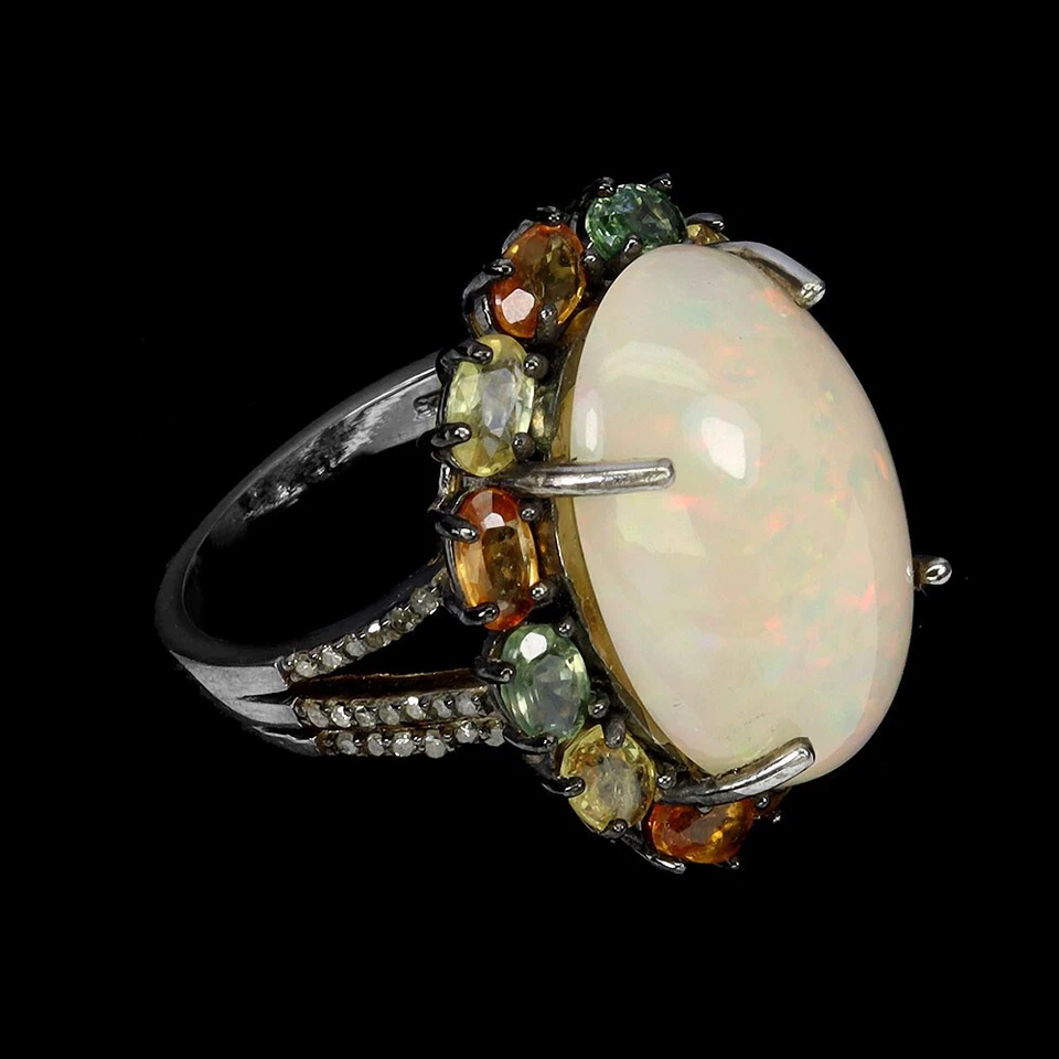 Anello in argento sterling 925 fatto a mano opale di fuoco ovale 10 ct... - Immagine 3 di 4