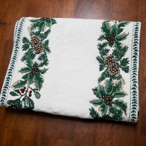 St. Nicholas Square Christmas Tapestry Tablecloth Runner 72"L Floral Holly Fir - Picture 4 of 7