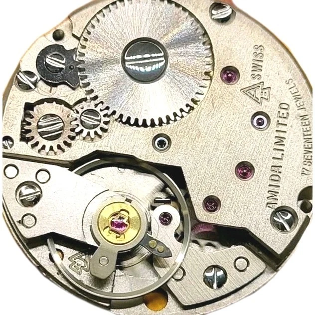 [完好]33 毫米瑞士 Amida 男女皆宜 20 世纪 70 年代上发条手表 17 珠宝金色  — 第 4/4 张图片