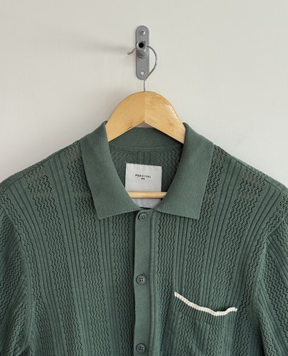 Percival Camicia Maglia Manica Corta Classica Verde Uomo Large - Foto 2 di 11