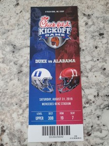 Chick-Fil-A-Kickoff-Game-Alabama-Duke-MINT-Season-Ticket-8-31-19-2019-NFL-Stub