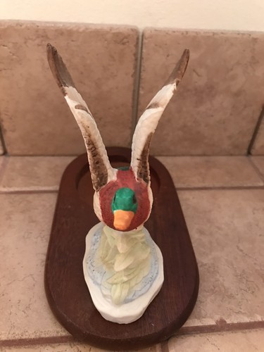 Ceramic Mallard Duck In Flight with Glass Cup Ash Tray Indentation in Wood - Picture 10 of 12