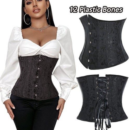 Women's Underbust Bustier Corset Boned Waist Cincher Lace Up Costume Body Shaper - Picture 17 of 21