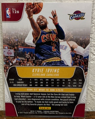KYRIE ERVING 2016-2017 Panini Threads No. 126 Cavs Nets Celtics #D 110/199 - Picture 2 of 2