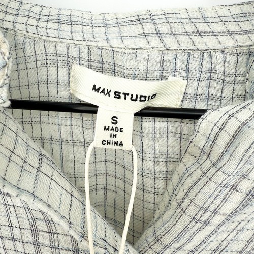 NWT Max Studio Women’s S Plaid Ruffle Button Down Blouse Gray - Picture 7 of 9