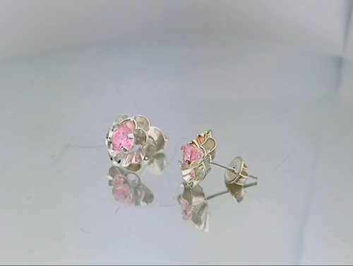 LAB CREATED 0.76 Cts PINK SAPPHIRE STUD EARRINGS .925 Sterling Silver - NWT - Video 1 of 1