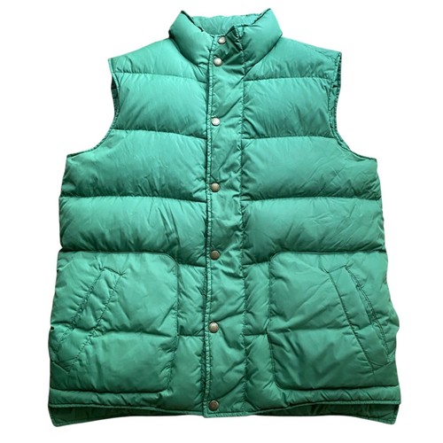 Lands End Green Quilted Goose Down Puffer Vest Jacket Men M 38-40 Snap Outdoor