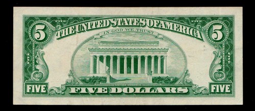 $5 1963 Red Seal United States Note lightly circulated condition (B86) - Picture 2 of 2