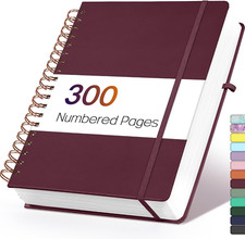 Lined Spiral Journal Notebook with 300 Numbered Pages, B5 College Rule