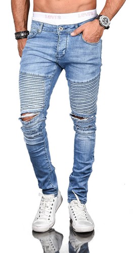 Stylische Herren Röhrenjeans Slim Fit Jeans Hose Biker Washed Stretch NEU - 第 33/41 張圖片