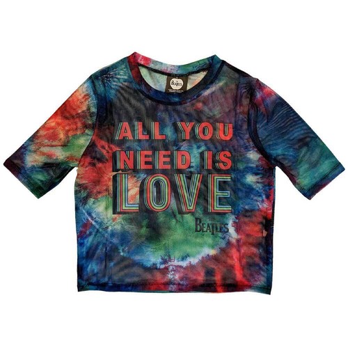The Beatles Mesh Crop Top T-Shirt All You Need Is Love neu offiziell Damen blau