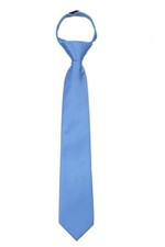 Boys 14 Inch Blue Solid Pretied Zipper Necktie Weddings Formal - NWT