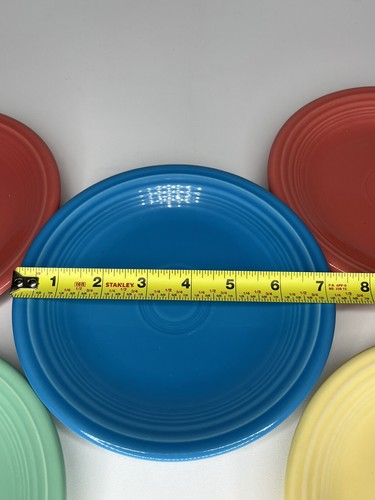 Fiesta Ware Salad Plate Set 5 Mixed Colors Peacock Flamingo Sea Mist Yellow A - Picture 3 of 4