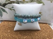 2 PC Handmade Bohemian Beaded Stackable Stretch Bracelet Set New Free Ship 3264