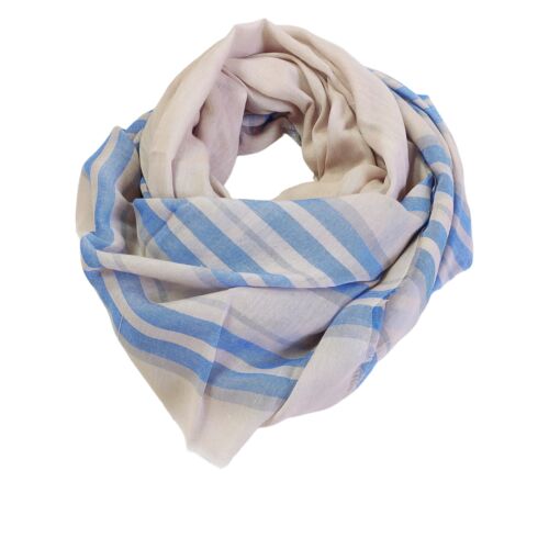 Blue Pacific Turkish Cotton Stripe Scarf in Wedgewood and Sand - Picture 2 of 7