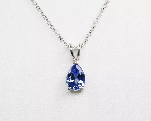 2CT Pear Lab-Created Tanzanite Solitaire Pendant Necklace 14K White Gold Plated - Picture 1 of 5