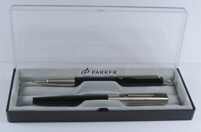 Parker Schreibset Stahl/schwarz Füllfederhalter und Bleistift 0,5 mm mit Box,