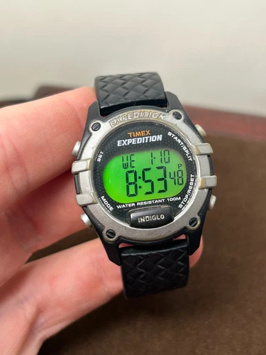 Vintage Timex Expedition Digital LCD Green Dial Digital 34mm - New Battery
