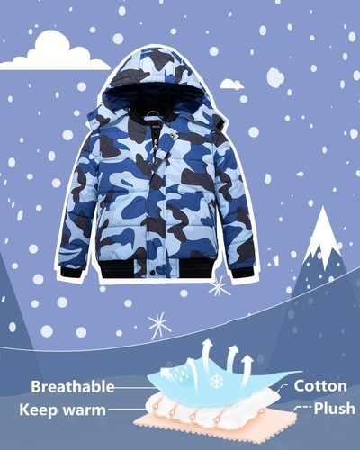 Wantdo Boys Winter Puffer Jacket Quilted Coat Warm With Removable Hood Windproof - Picture 35 of 41