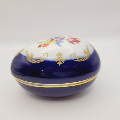 Cobalt Blue Floral Porcelain Easter Egg Floral Pattern Gold Gilding KLM Germany - Picture 22 of 22