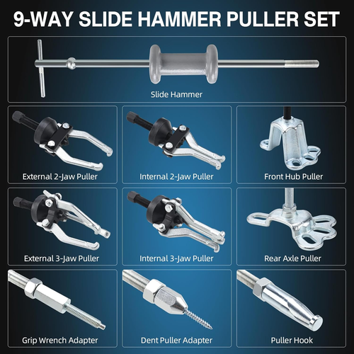 9 Way Slide Hammer Puller Axle Front Rear Wheel Bearing Dent Hub Gear Puller Rem - Picture 5 of 8