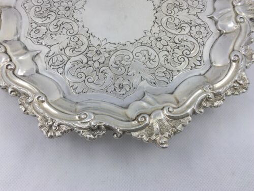 Antique Georgian Sterling Silver Engraved Salver London 1831, 401 grams - Picture 7 of 9