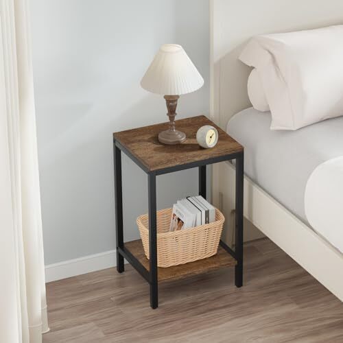 Wood End Tables Small Side Table with ET(13.38x11.81x19.68) Dark Walnut - Picture 7 of 7