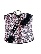 Corsets Design SJ-191 Black/Pink Boned Satin Bustier With Floral Detail UK Large