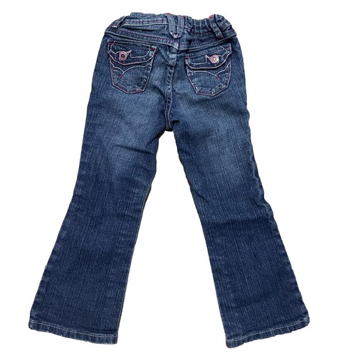 Zana Di Girls Flare Jeans Sz 5 Adjustable Waist Y2K Blue Denim Pink Trim School - Picture 3 of 11