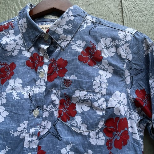 Ariat Western Aloha camicie donna M rosso bianco blu floreale kirby elasticizzato hawaiano - Foto 2 di 15