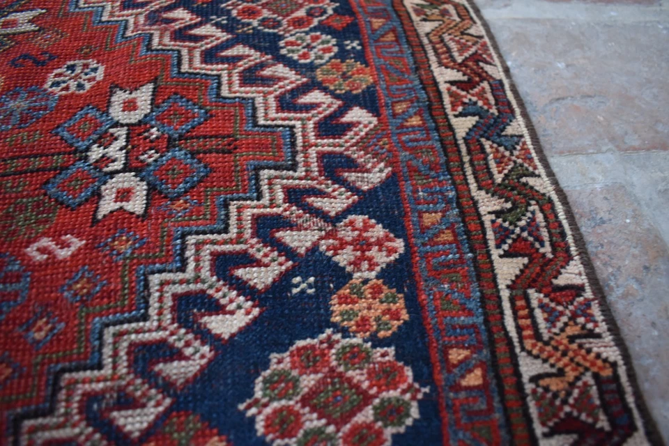 2x2 Antique Tribal Bag Face – Deep Red & Navy Diamond Medallion Design – Nomadic - Image 3 of 4