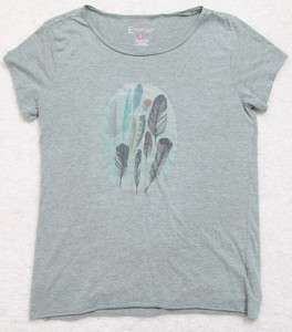 Energie-Gray-Feather-Graphic-Tee-T-Shirt-Solid-Women-039-s-Woman-Cotton-Crewneck-Top
