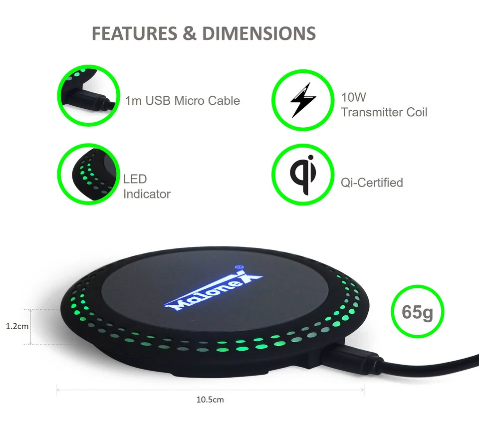 Malonex® Qi kompatibles Schnell Wireless Ladegerät Induktion maximal 10W Fast - Bild 2 von 4
