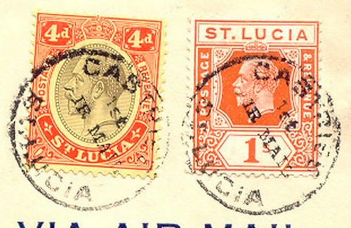 ST. LUCIA 1929 GV 4 d and 1/- Sh on superb FIRST FLIGHT CASTRIES - DRYDEN, USA - Picture 3 of 3