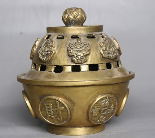 5 "Kupfer Messing 8 Glückverheißendes Symbol Lotus Weihrauchbrenner Räuchergefäß - Bild 3 von 7