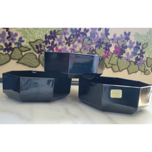 3- Arcoroc Octime Black Glass Bowls, Octagon France Vintage NOS - Picture 3 of 8