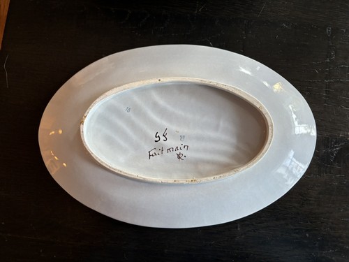 Set Of 4 Handpainted Signed Oval Fish Plates From France - Picture 6 of 9