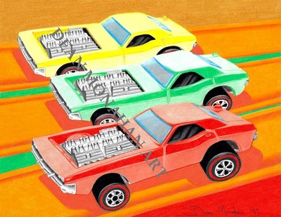 MATTEL HOT WHEELS REDLINES FARBS 6 CARS MATTE FINISH POSTER PRINT FROM ARTIST